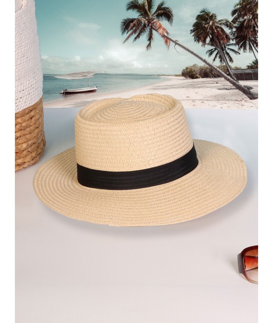 Wide Brim Summer Hat W/ Black Trim